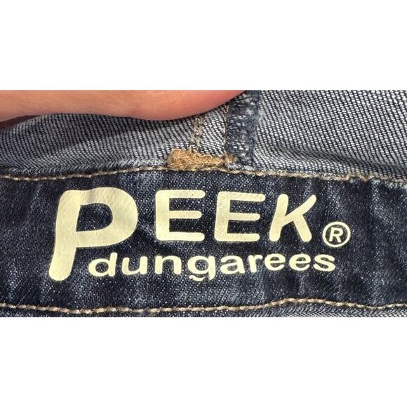 Peek Dungarees Girls Size 10 Overalls Denim Shortalls Embroidered Dark Wash Boho - Picture 8 of 9